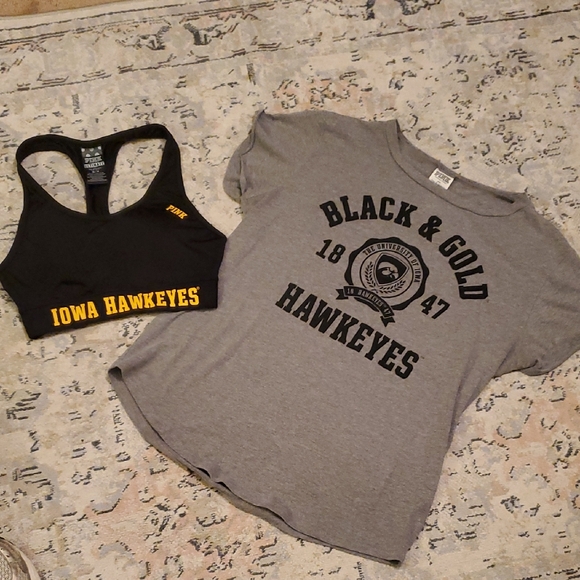 Victoria Secret Shirt Victoria's Secret Pink Iowa Hawkeye & SPORT BRA - Picture 1 of 6